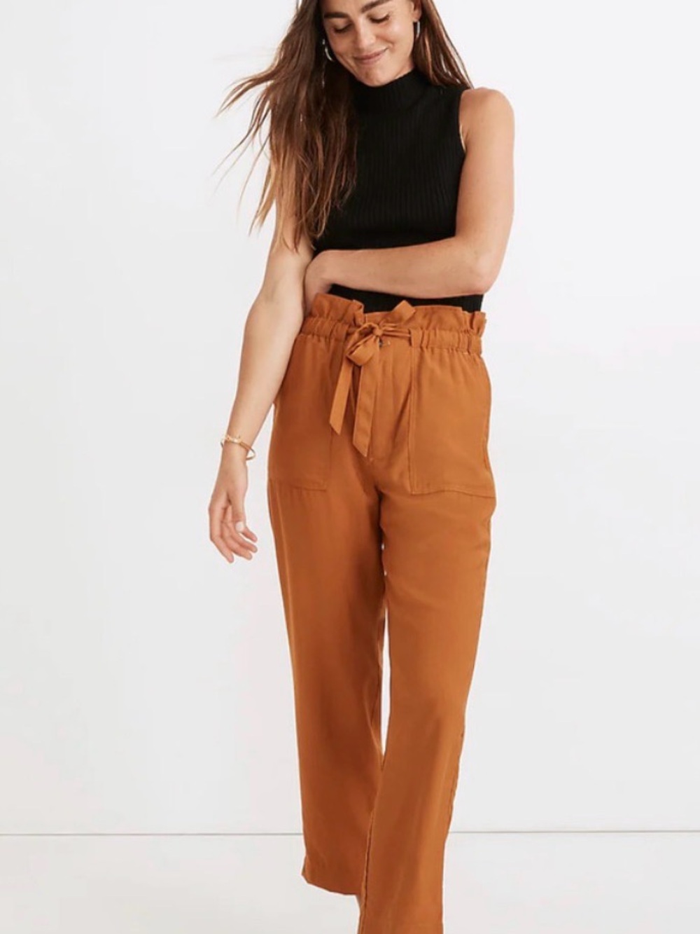 Madewell Paperbag Tie-Waist Wide Leg Pants - Rusty Orange